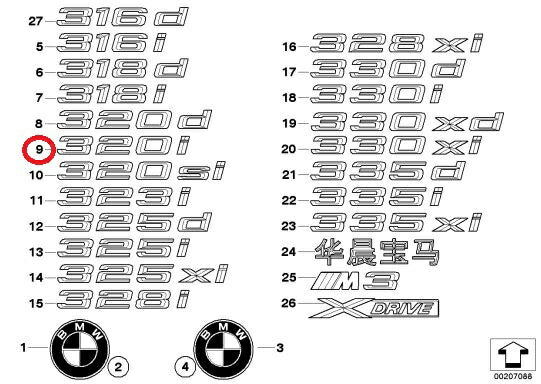 BMW ビーエムダブリュー 純正品 320i リアエンブレム 3シリーズE91 51147120250